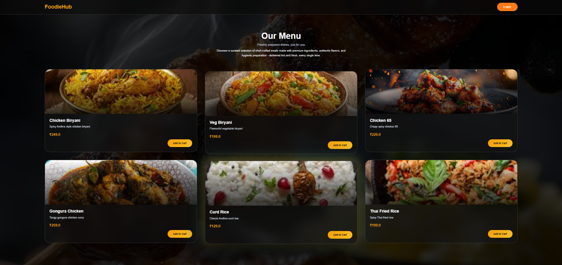 FoodieHub Menu Page